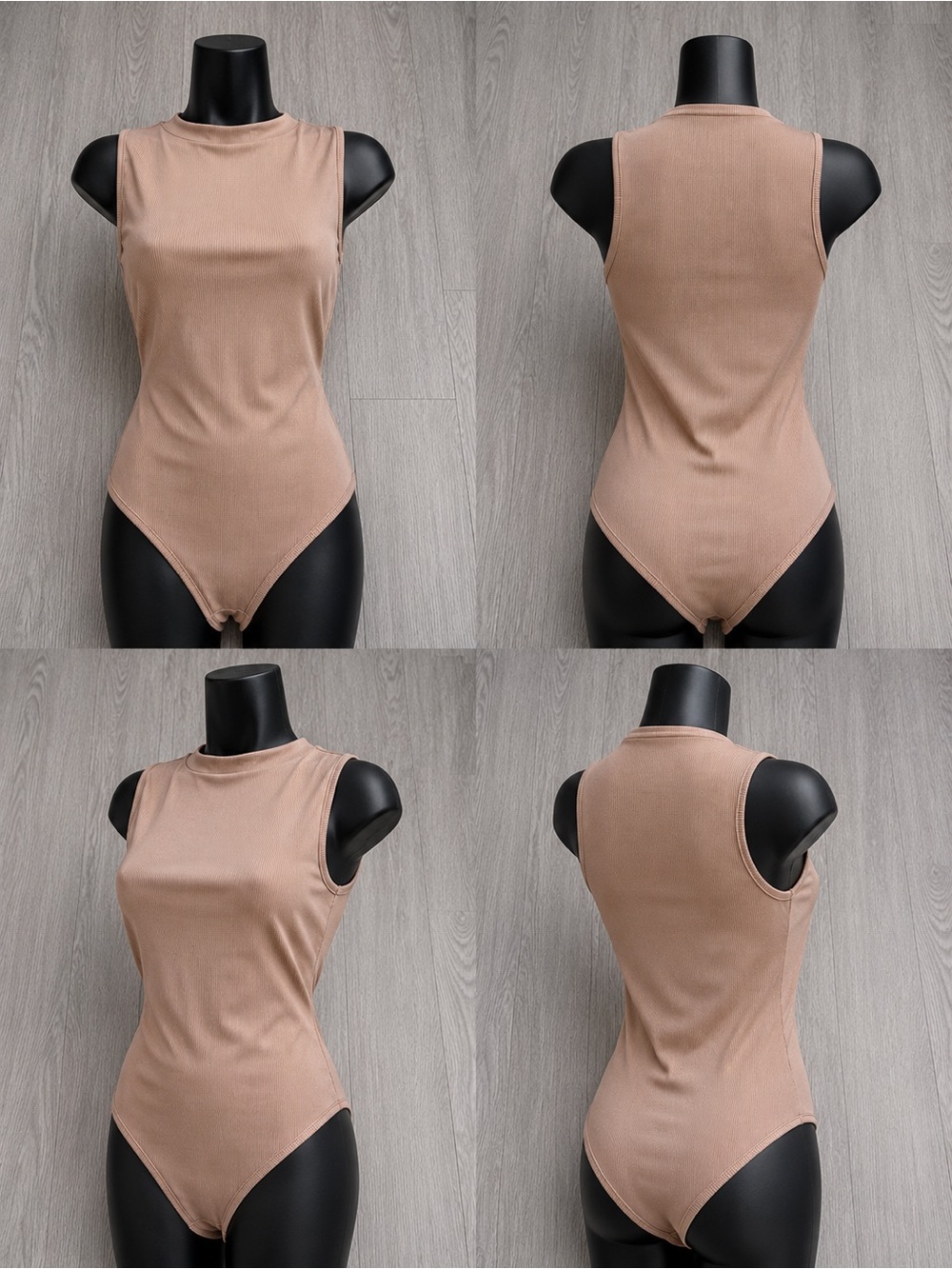SHEIN Sleeveless Ribbed Bodysuit - Beige